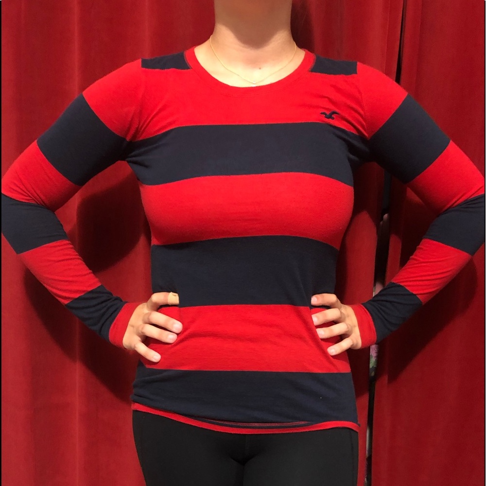 Red and Blue Striped Long Sleeve Shirt